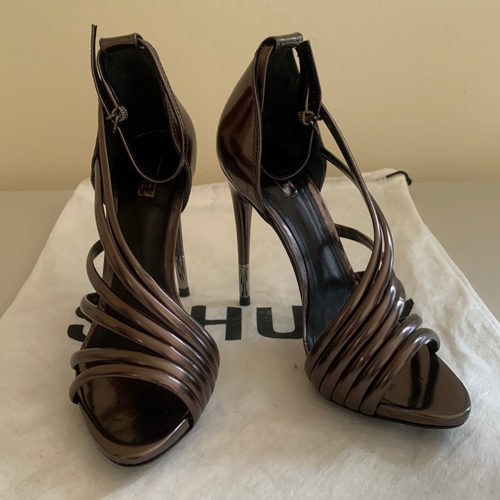 Schultz Brown Metallic Strappy Stiletto Sandals